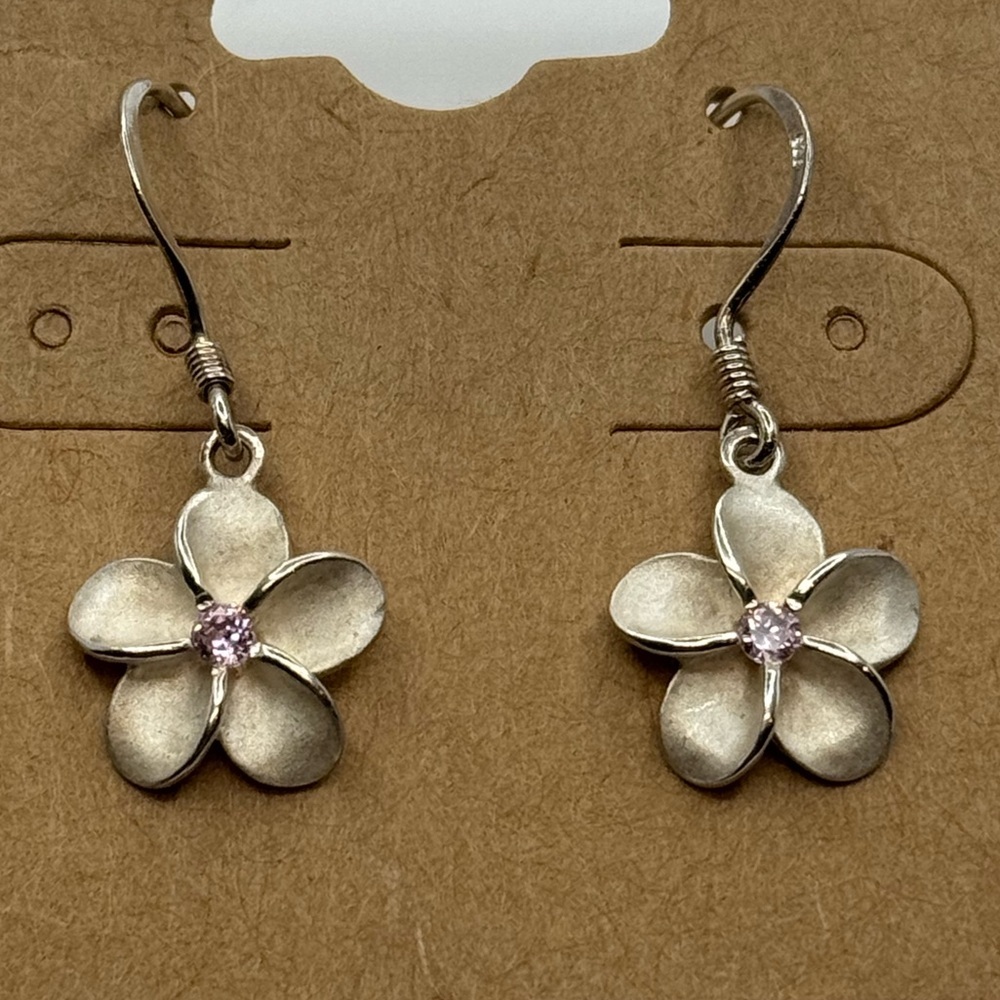 925 Silver Plumeria Flower CZ Earrings